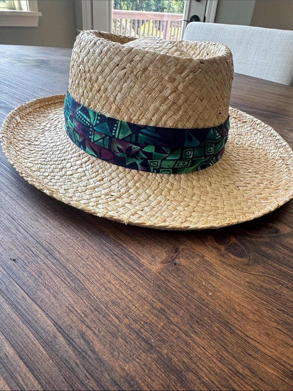 Scala Woven Straw Fedora with Patterned Band - NWOT